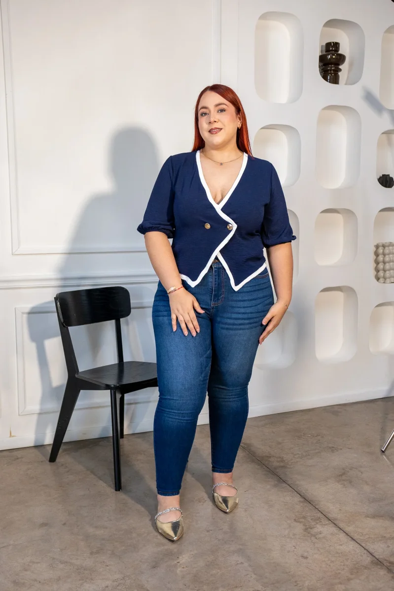 Jeans Curvy Skinny Cintura Alta Azul Oscuro Stretch - Imagen 6