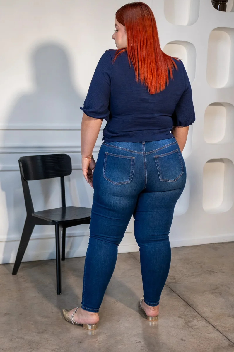 Jeans Curvy Skinny Cintura Alta Azul Oscuro Stretch - Imagen 8