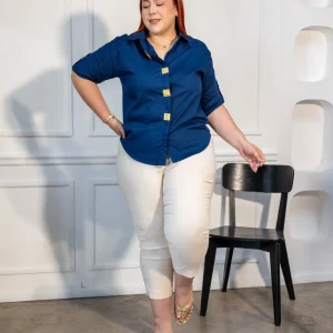 Pantalon Capri Curvy Stretch Ajustado Cintura Alta Ivory