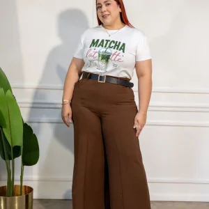 Pantalon Curvy Wide Leg Cintura Alta Cafe Chocolate