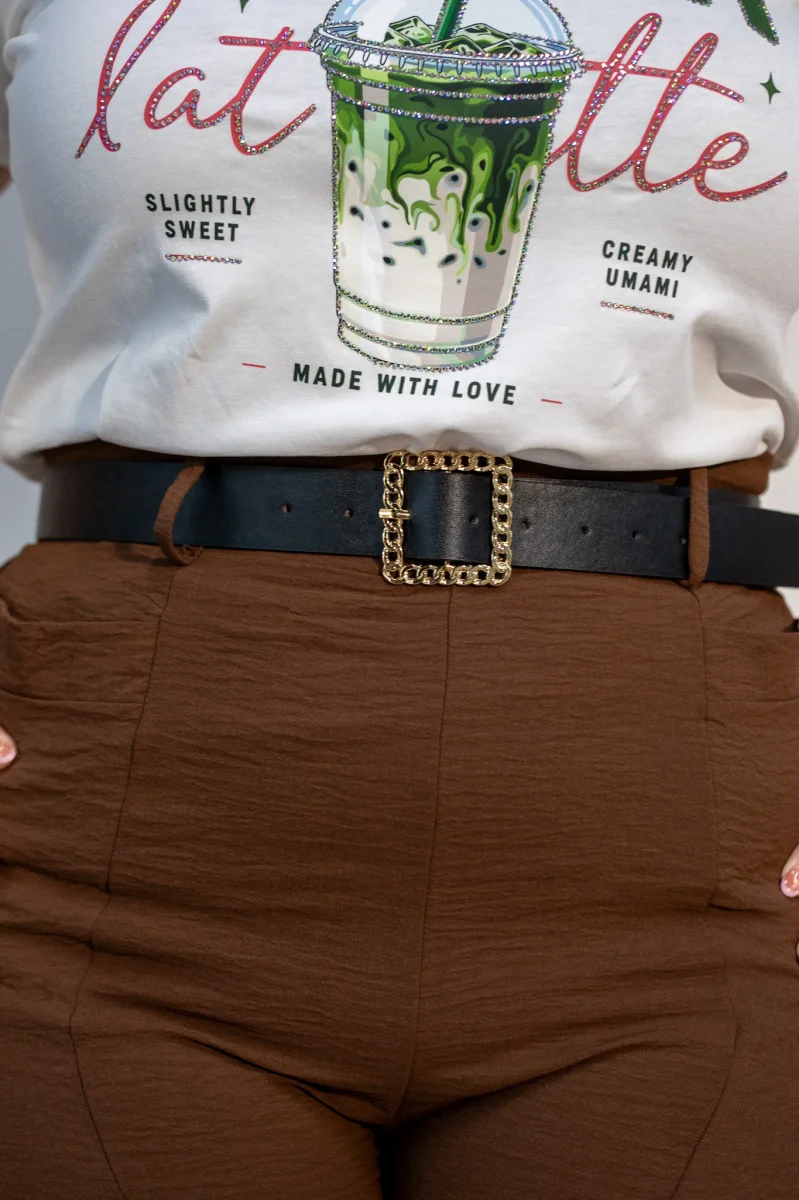 Pantalon Curvy Wide Leg Cintura Alta Cafe Chocolate - Imagen 6
