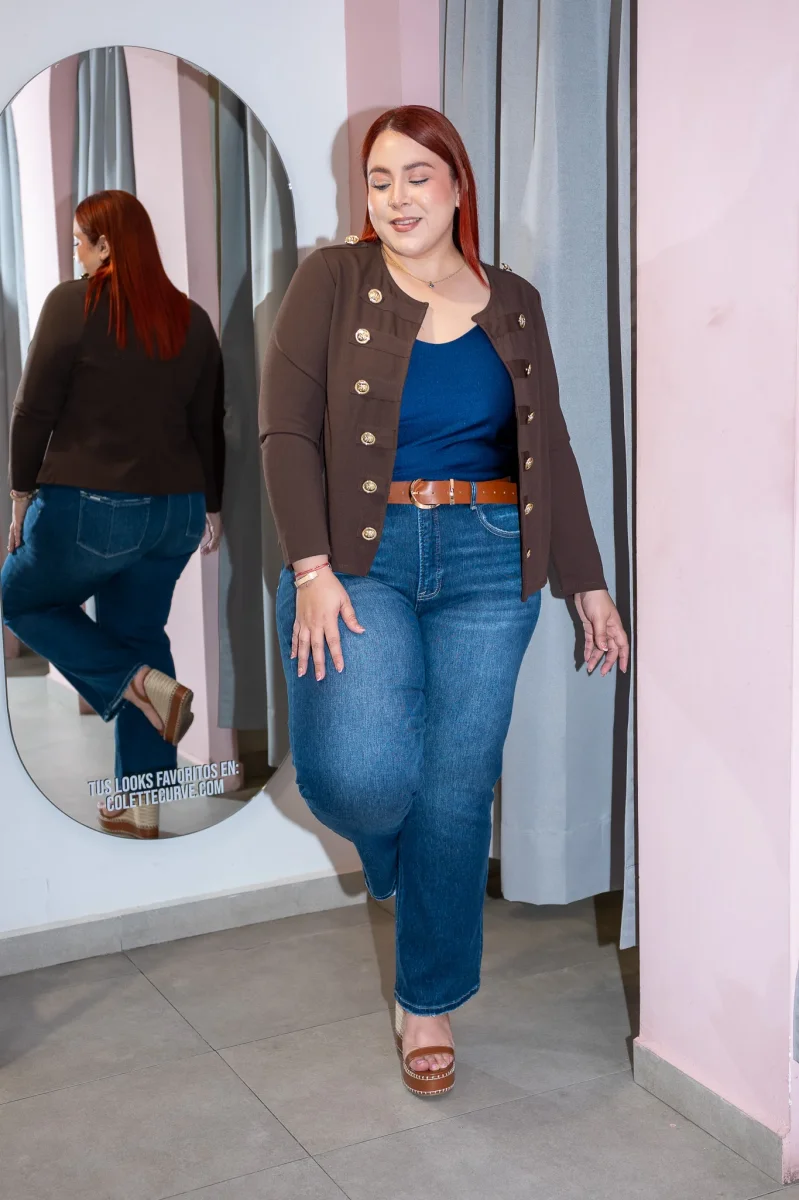 Blusa Curvy Tirantes Satín Azul o Café Brillo Sutil Versátil - Imagen 4