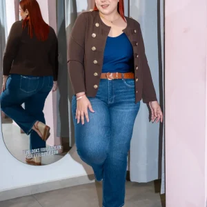 Jeans Curvy High Rise Wide Leg Liso Oscuro