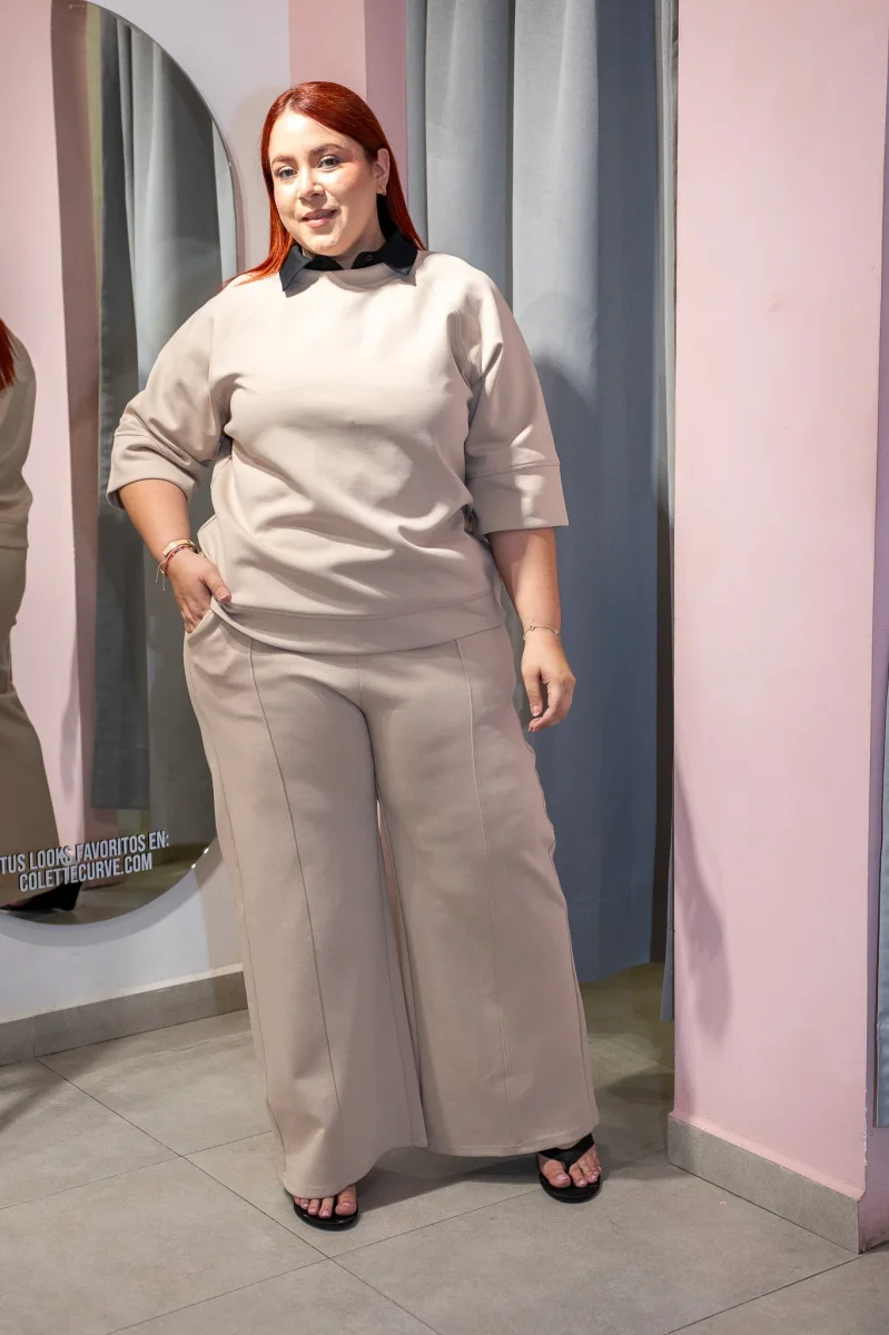 Set Curvy Pants Liso Cintura Elastica Beige - Imagen 5