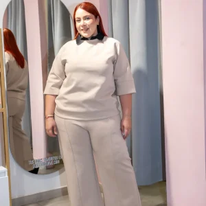 Set Curvy Pants Liso Cintura Elastica Beige