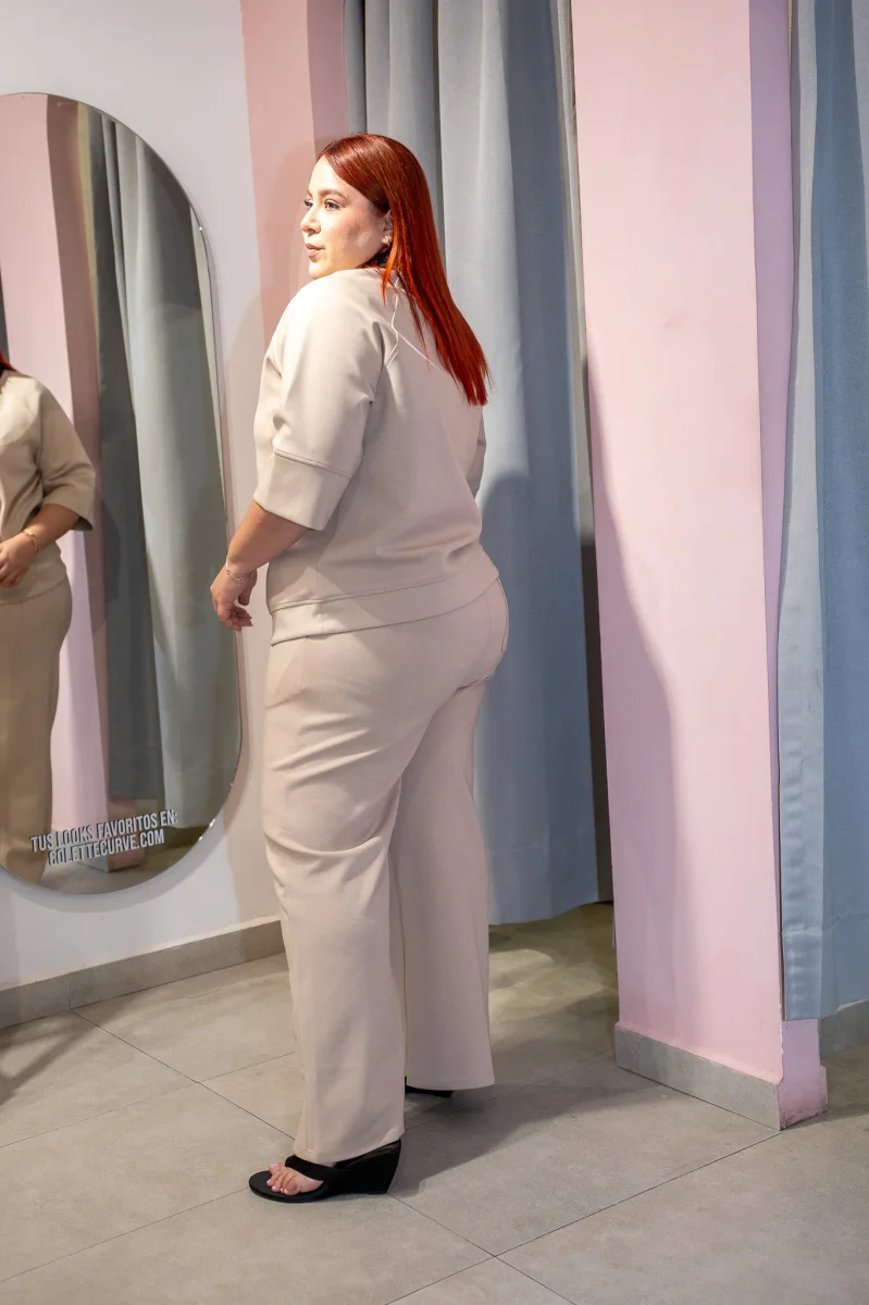 Set Curvy Pants Liso Cintura Elastica Beige - Imagen 6