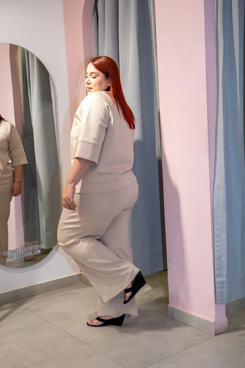 Set Curvy Pants Liso Cintura Elastica Beige - Imagen 7