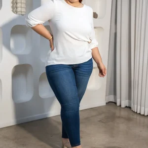 Jeans Curvy Skinny Cintura Alta Azul Oscuro Stretch