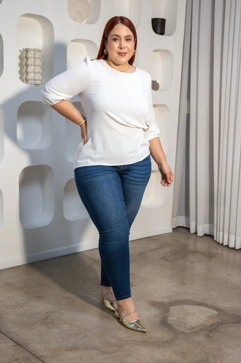 Jeans Curvy Skinny Cintura Alta Azul Oscuro Stretch