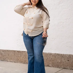 Jeans Campana Liso Curvy Oscuro
