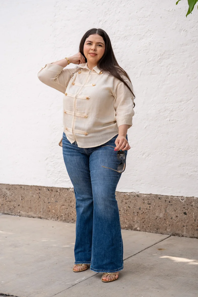 Jeans Campana Liso Curvy Oscuro