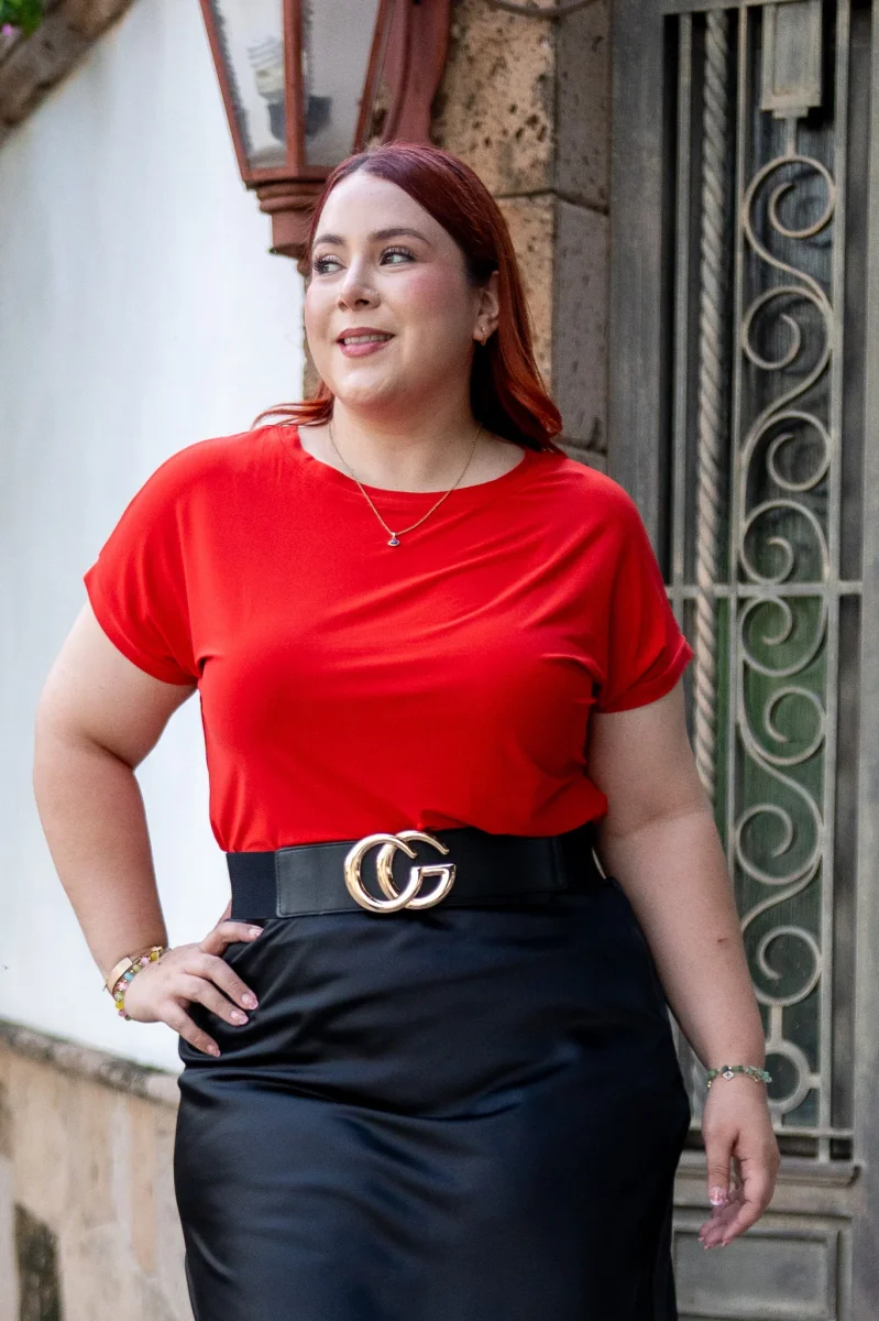 Blusa Curvy Licra Cuello Redondo Manga Corta Rojo Statement - Imagen 2