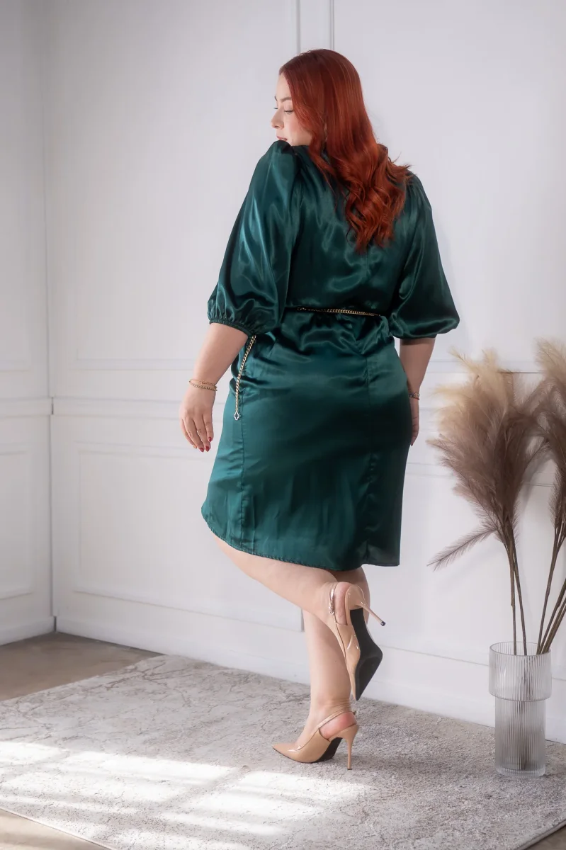 Vestido satin liso cruzado verde - Imagen 6