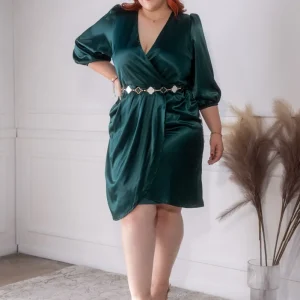 Vestido satin liso cruzado verde