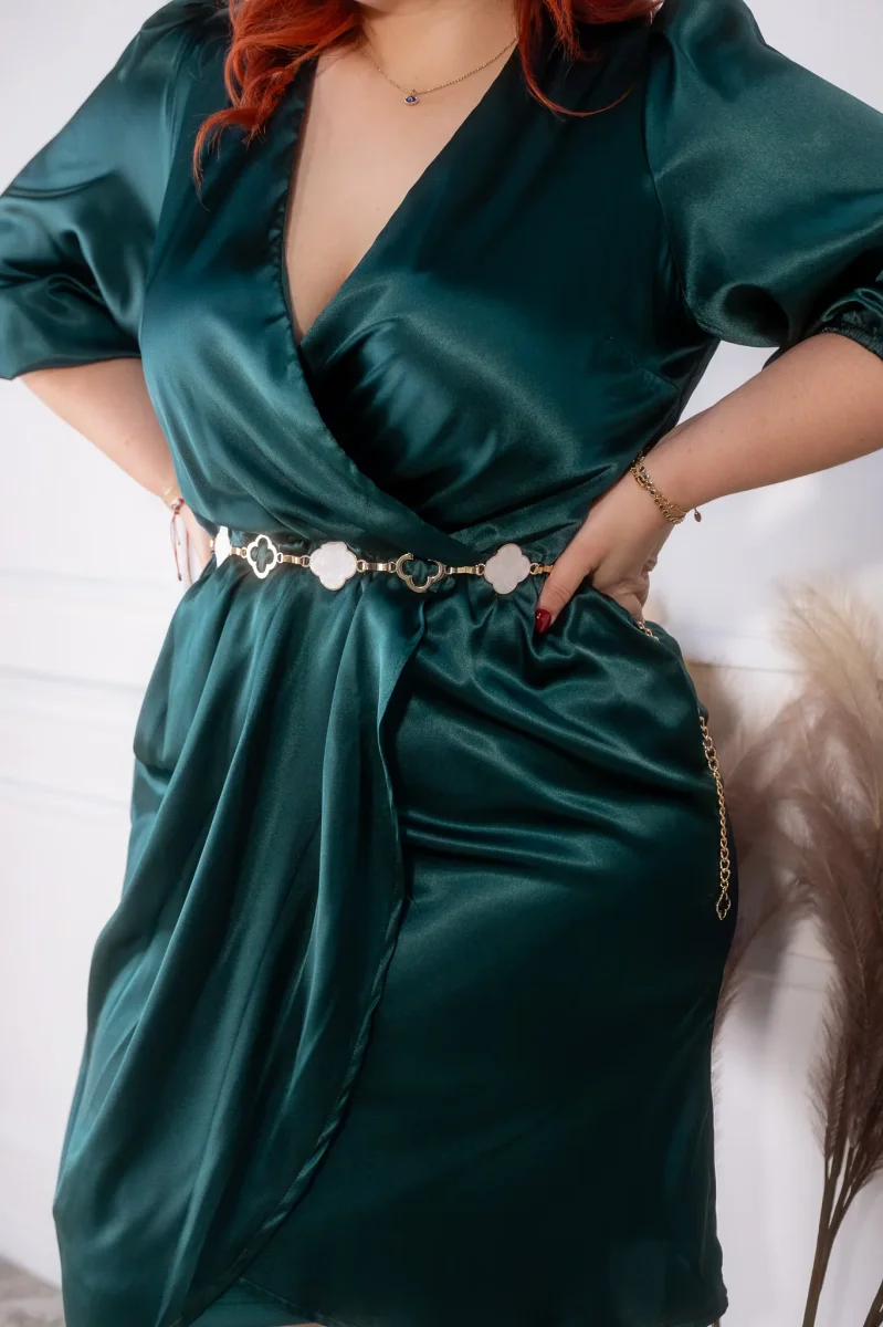 Vestido satin liso cruzado verde - Imagen 4