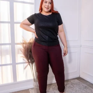 Pantalón Curvy Tipo Zara Tinto Cintura Alta Reloj de Arena