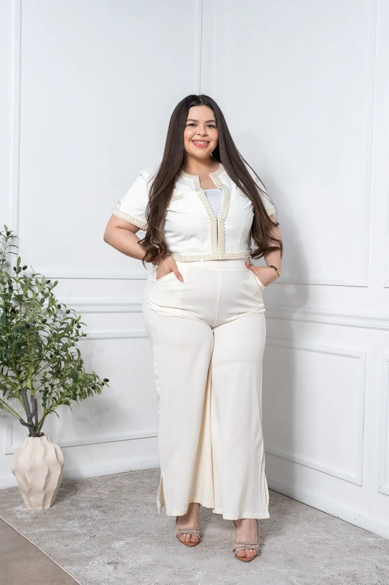 Pantalón Curvy Vestir Liso Ivory Bastilla con Abertura - Imagen 4