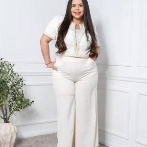 Pantalón Curvy Vestir Liso Ivory Bastilla con Abertura
