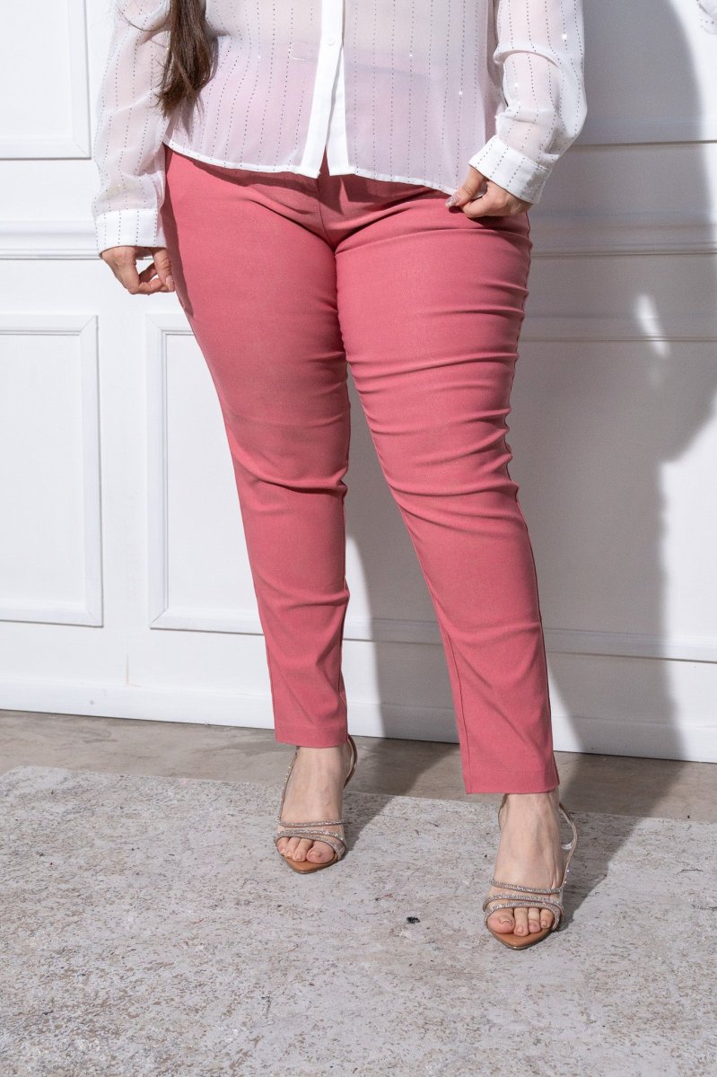 Pantalón Curvy Vestir Rosa con Cinto Fino Realza Glúteos - Imagen 8