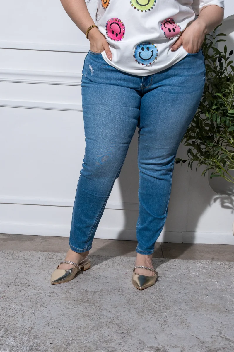 Jeans Curvy Skinny Deslavado Claro Cómodos Casual Moderno - Imagen 3