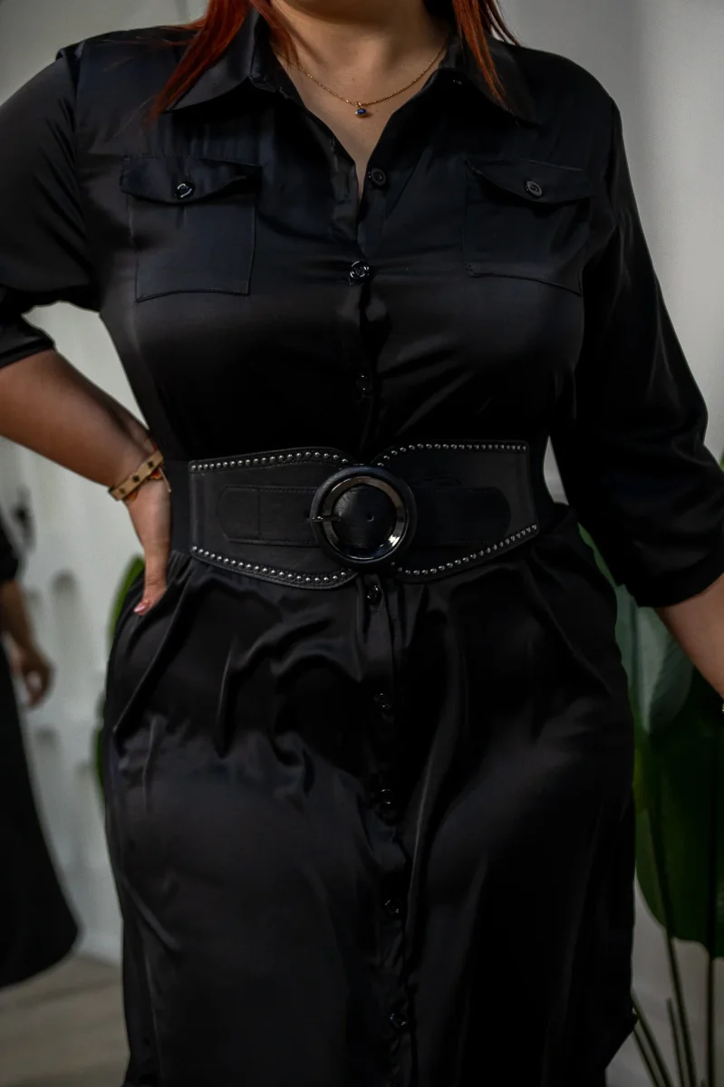 Cinto Curvy corset elástico Negro Estoperoles Hebilla Circular - Imagen 3
