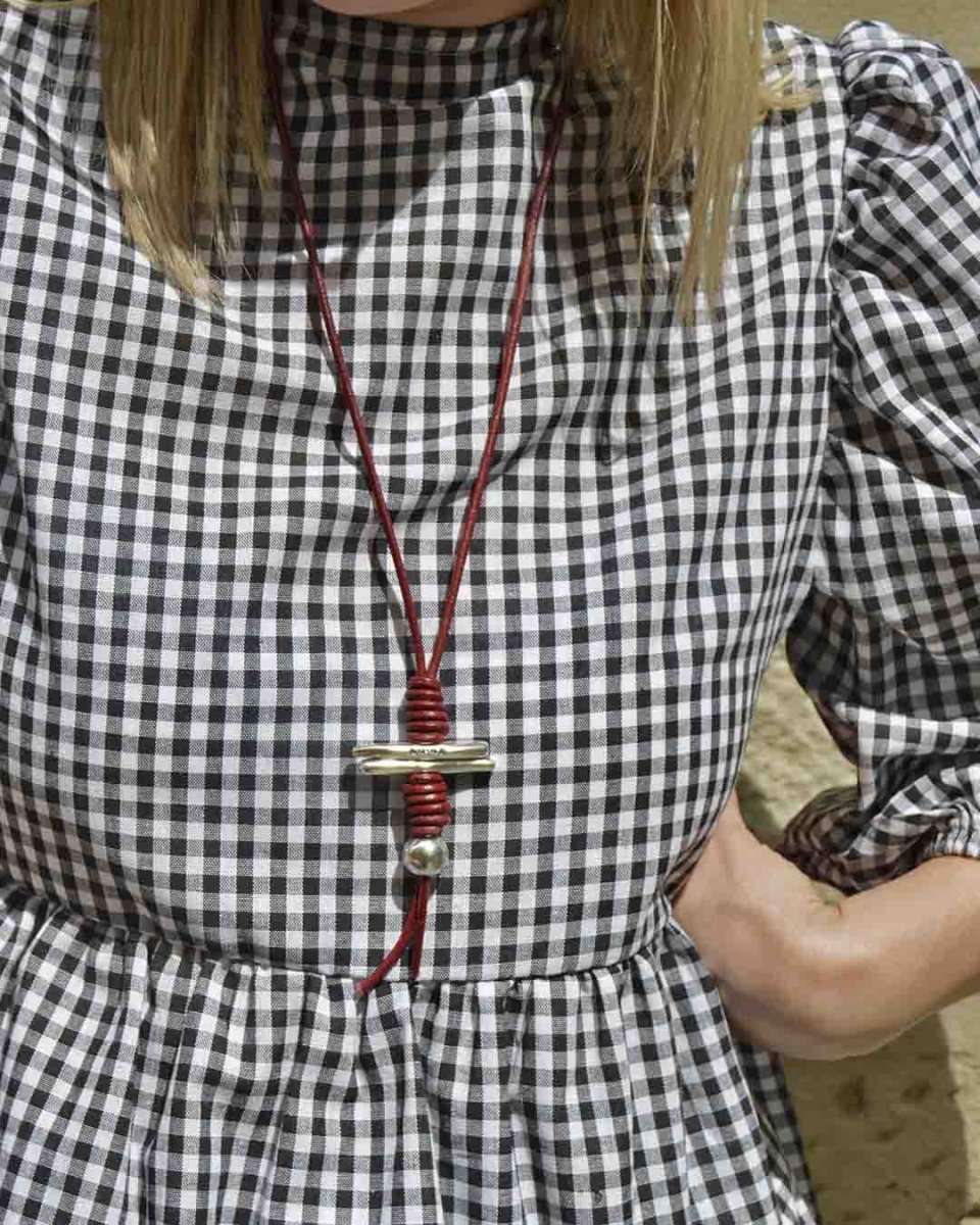 Collar largo cordón cuero Nudos - Imagen 4