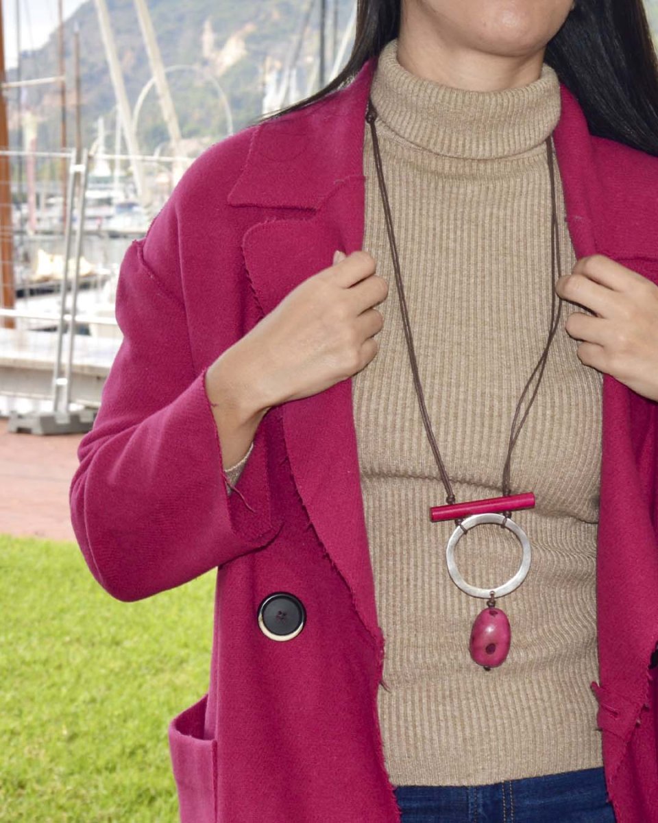Collar largo tagua metal y madera - Imagen 5