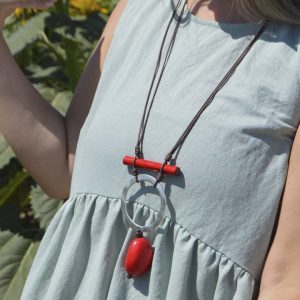 Collar largo tagua metal y madera