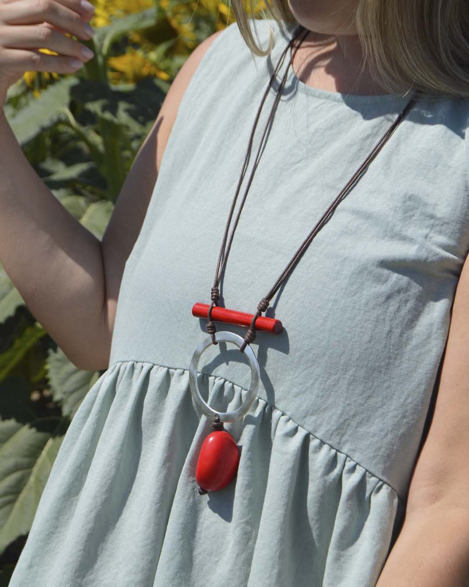Collar largo tagua metal y madera - Imagen 2