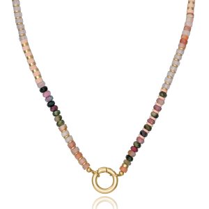 Collar Viceroy Chic dorado con piedras de colores.