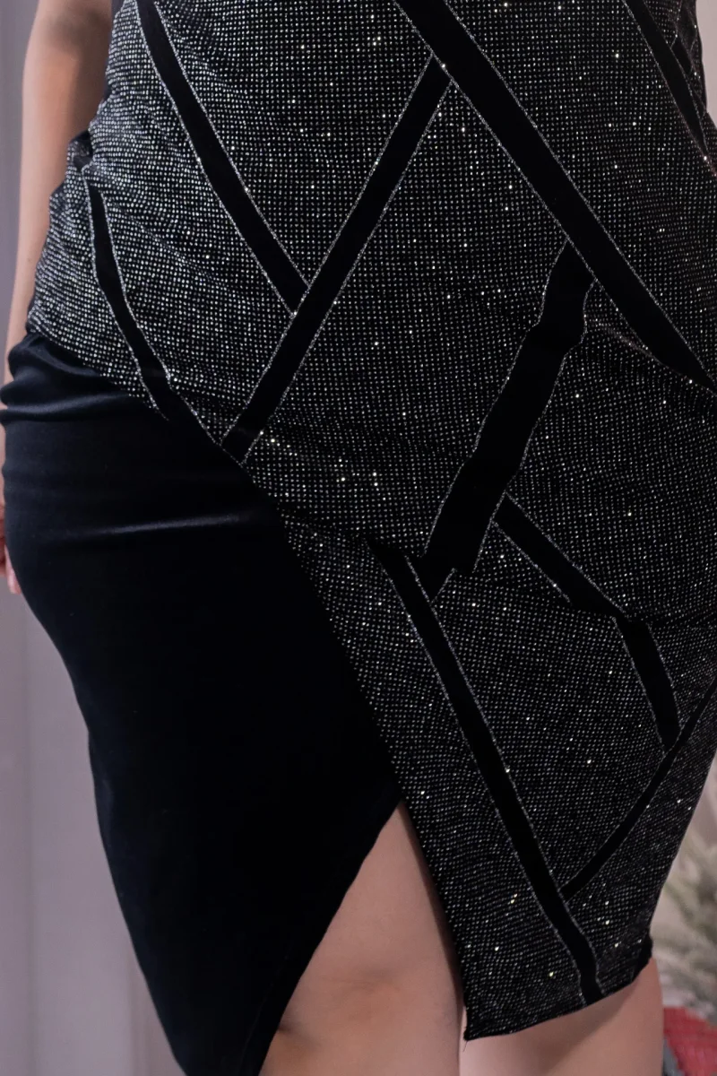 Vestido Curvy Terciopelo Brillos Plata Statement Eventos Gala - Imagen 8