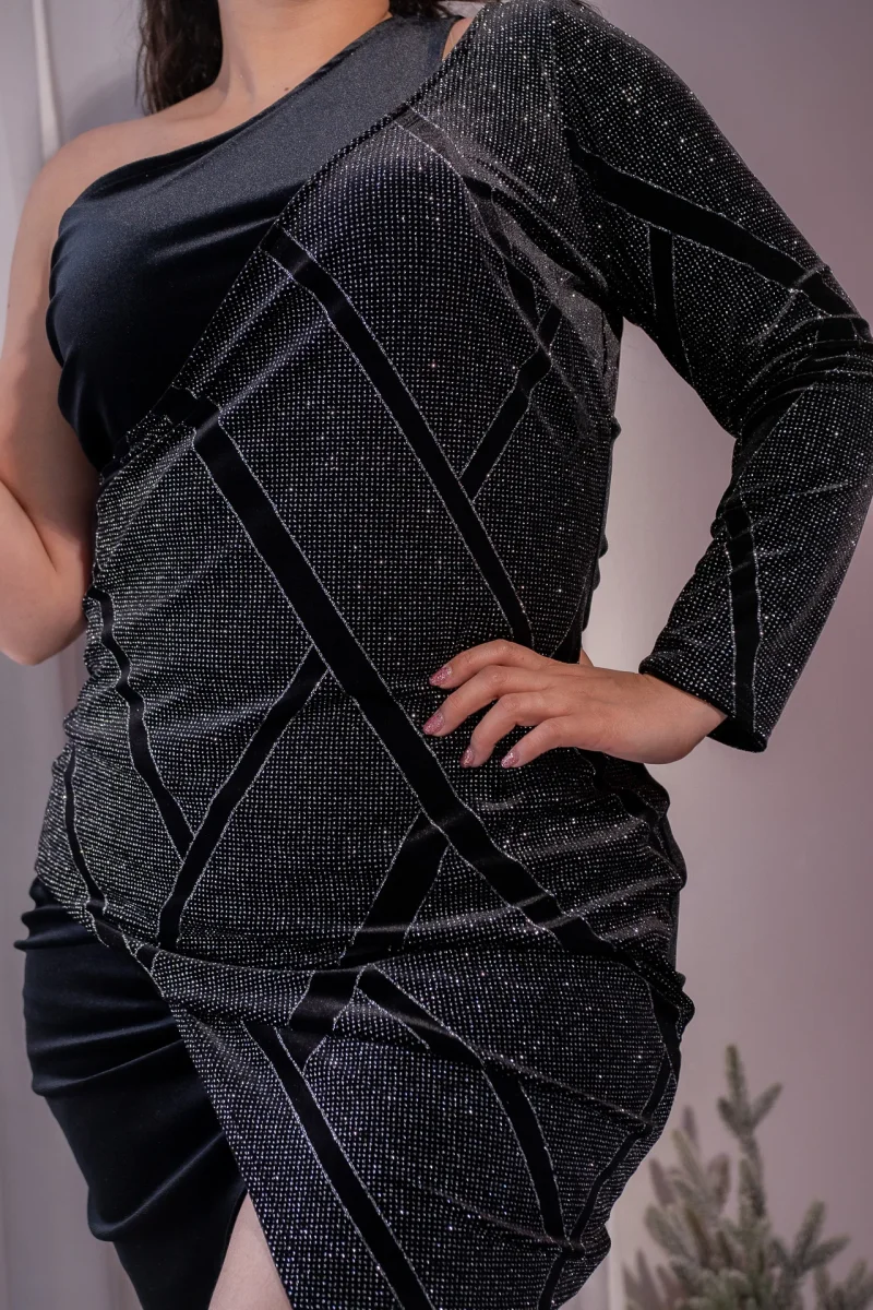 Vestido Curvy Terciopelo Brillos Plata Statement Eventos Gala - Imagen 7