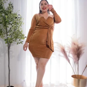 Vestido con Moño Cobre Plus Size para Mujer