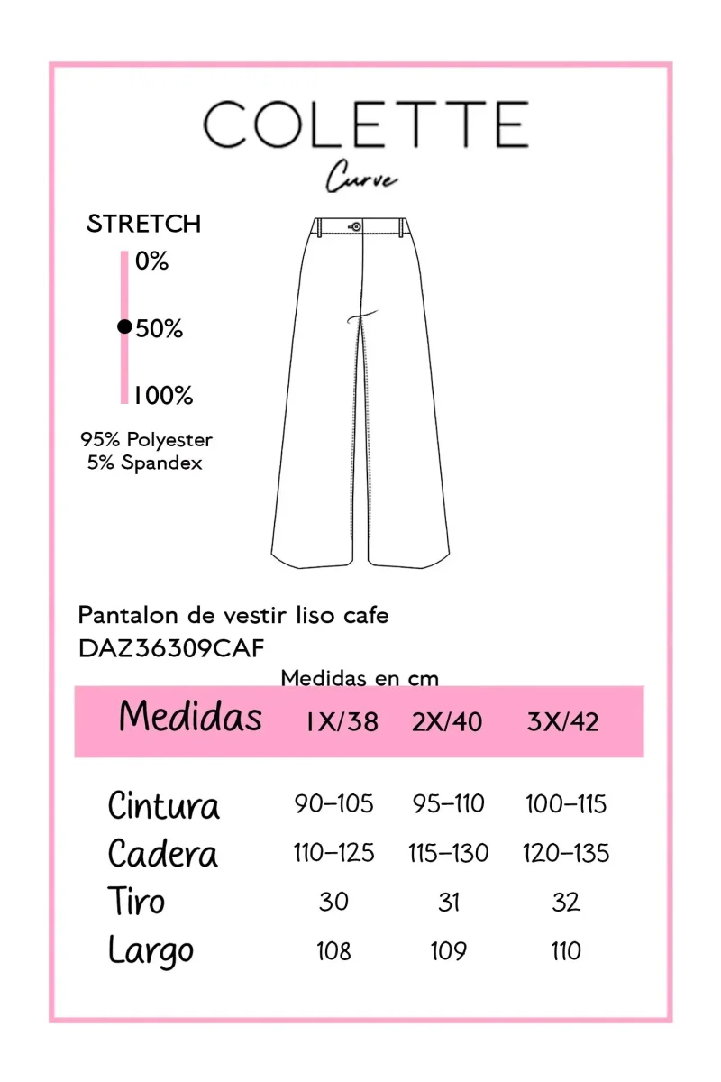Pantalón Curvy Vestir Flare Bootcut Liso Café - Imagen 3
