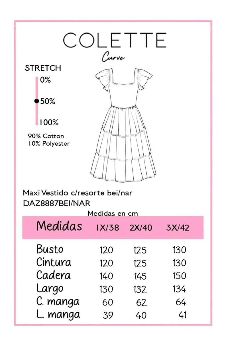 Maxi Vestido Curvy Escote Cuadrado Resorte Manga Abullonada Encaje Naranja - Imagen 3
