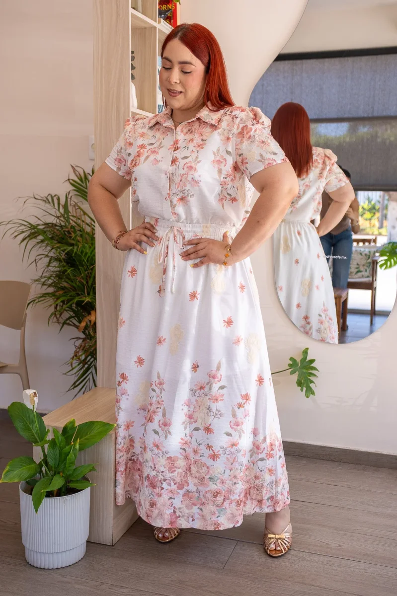 Set Curvy Blusa y Falda Maxi Floral Print Romántico Ivory - Imagen 2