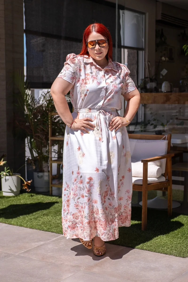 Set Curvy Blusa y Falda Maxi Floral Print Romántico Ivory - Imagen 8