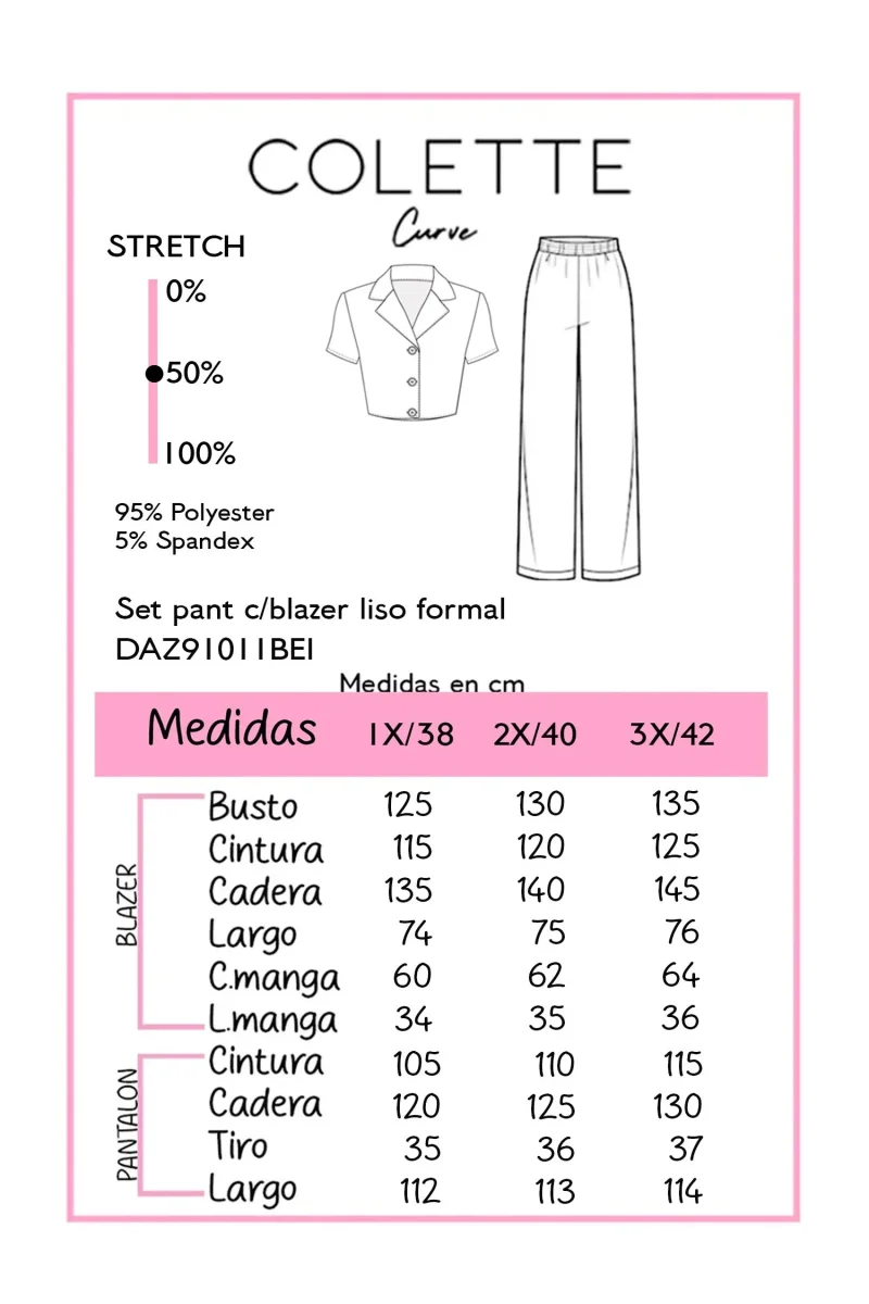 Set Curvy Blazer Solapa + Pant Wide Formal Beige - Imagen 3