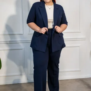 Set Pantalón con Blazer Liso Formal Curvy Navy