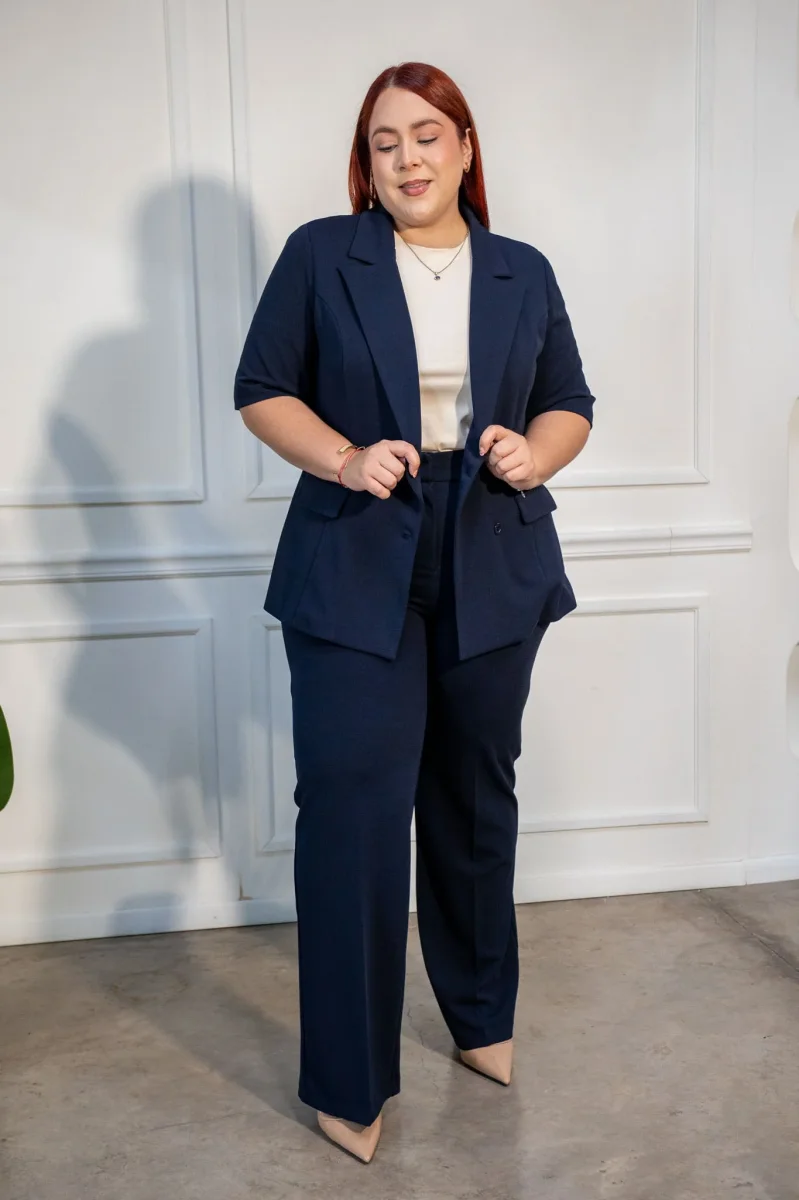 Set Pantalón con Blazer Liso Formal Curvy Navy - Imagen 2