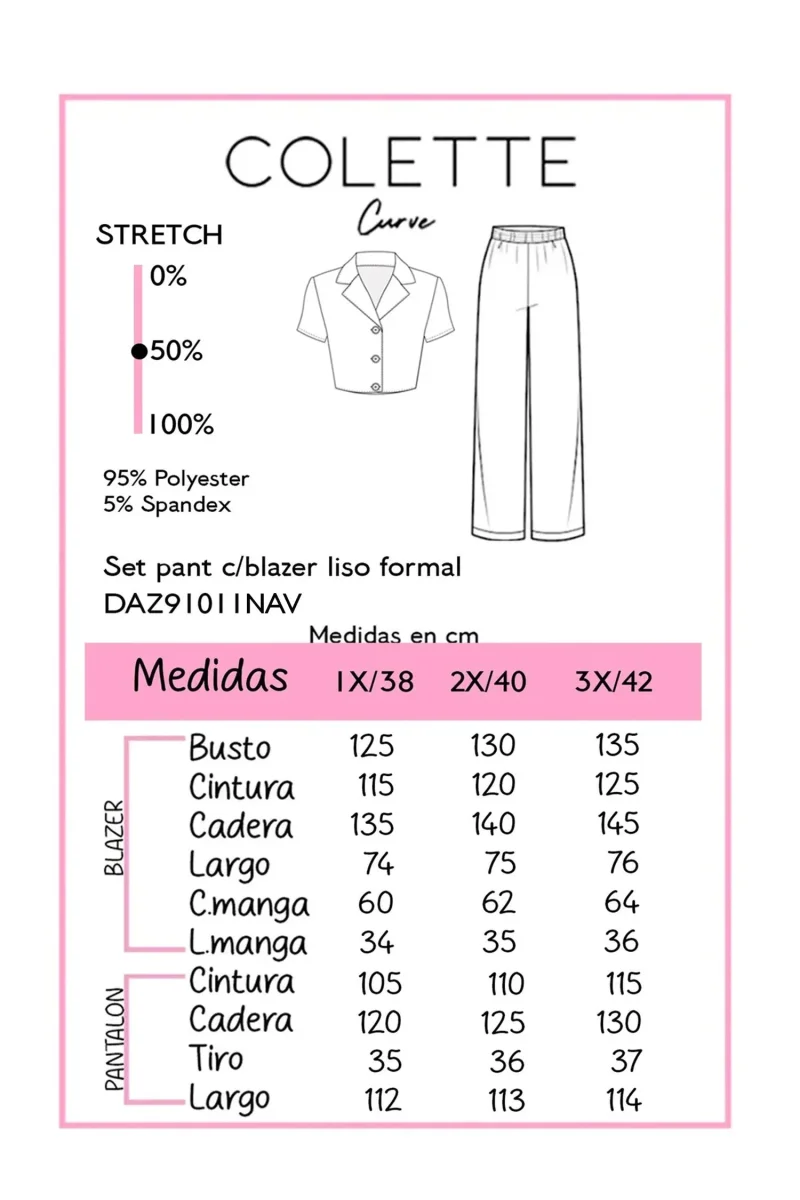 Set Pantalón con Blazer Liso Formal Curvy Navy - Imagen 3