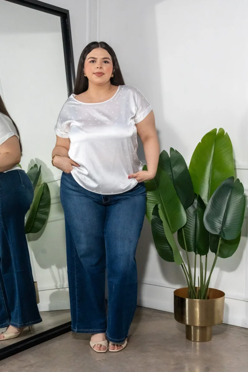Blusa Curvy Satín Polka Dots Ivory - Imagen 5