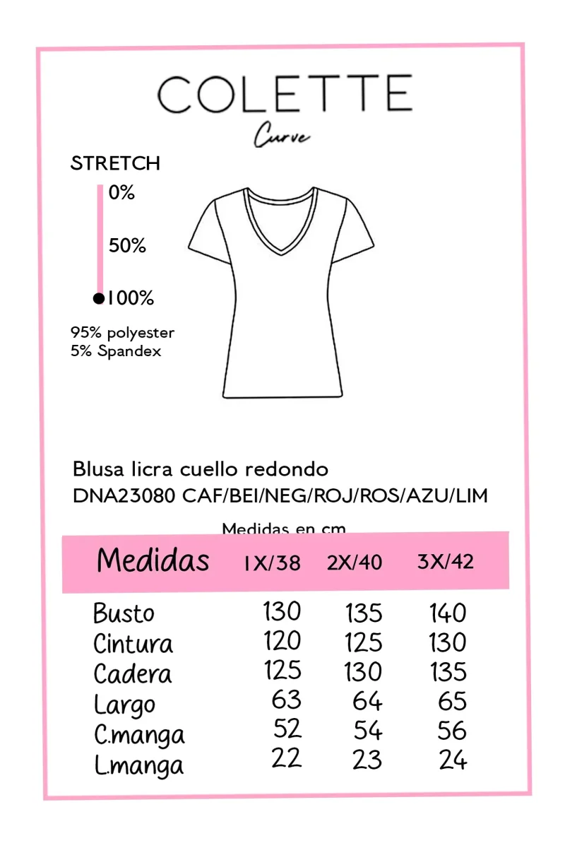 Blusa Curvy Licra Cuello Redondo Manga Corta Negro Atemporal - Imagen 3