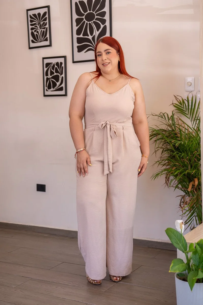 Palazzo Curvy Crepé Cintura Elástica Wide Leg Nude - Imagen 2