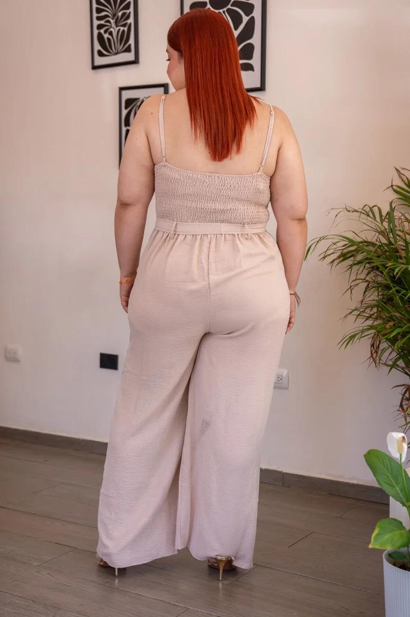 Palazzo Curvy Crepé Cintura Elástica Wide Leg Nude - Imagen 8