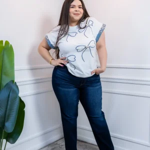 Jeans Recto Liso Tiro Alto Stretch | Talla Extra Plus Size