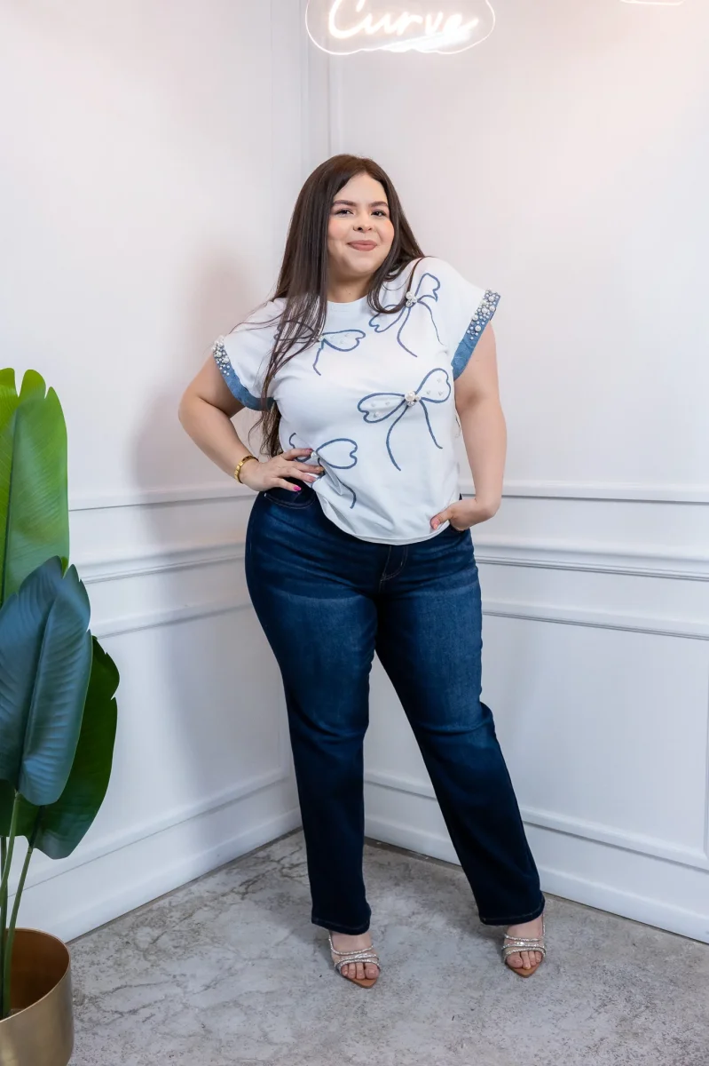 Jeans Recto Liso Tiro Alto Stretch | Talla Extra Plus Size - Imagen 2