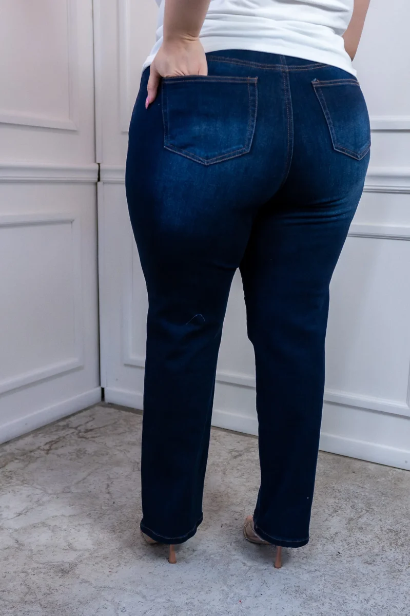 Jeans Recto Liso Tiro Alto Stretch | Talla Extra Plus Size - Imagen 5