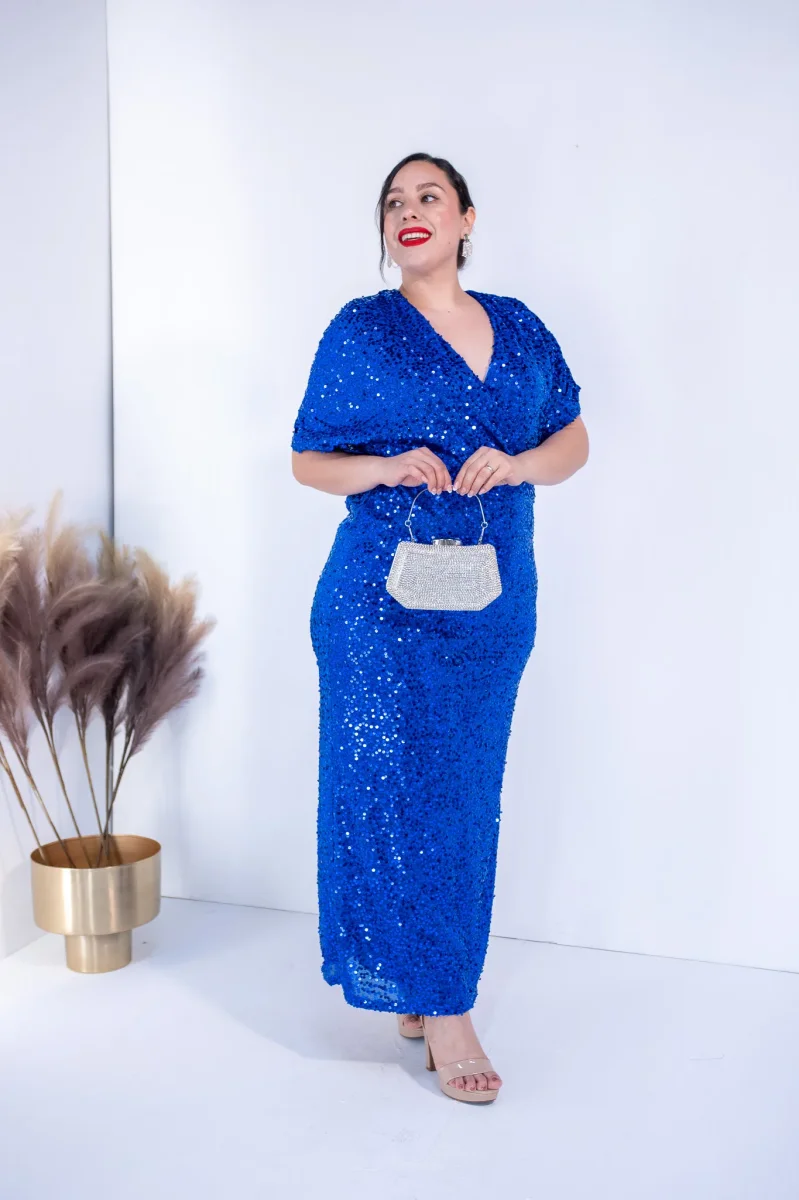 Vestido Curvy Lentejuela Azul Fiesta Brillo