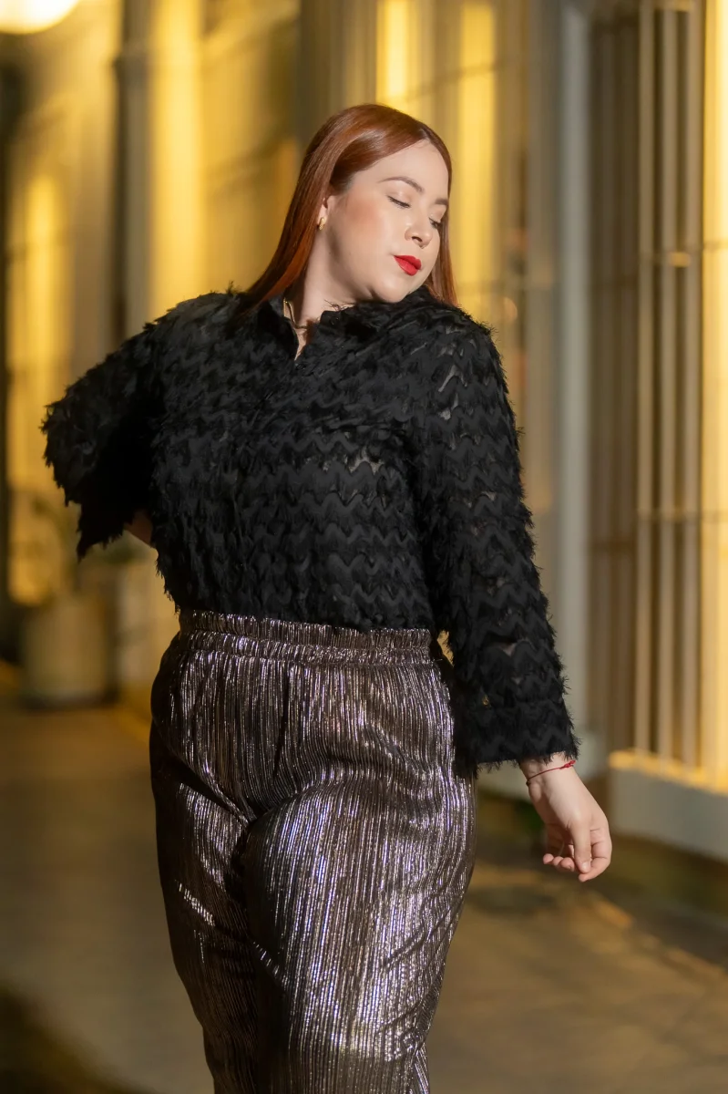 Camisa Curvy con Barbas Negra y Beige - Imagen 4